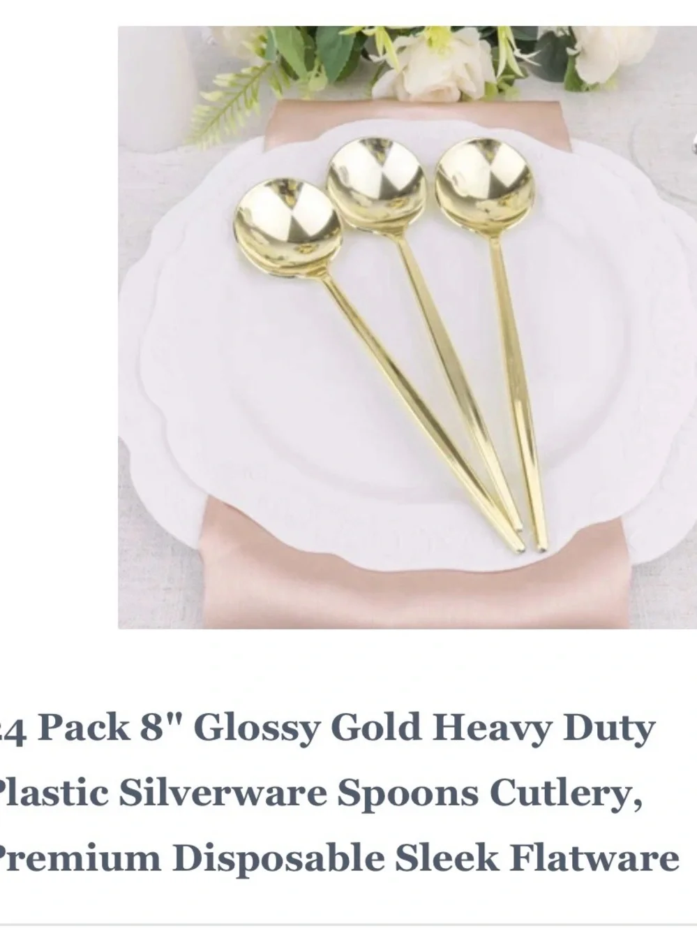 Gold 8” Dinner Plastic Spoons - Gold Party Spoons for Events
